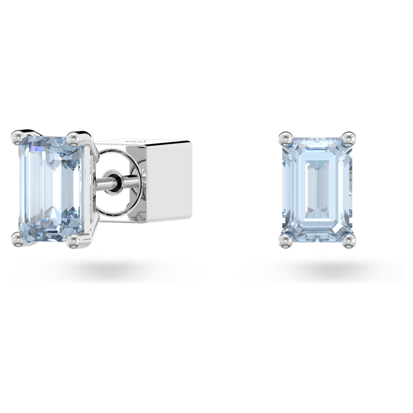 swarovski أقراط دبوسية chroma، قطع مربع بحواف مستديرة، لون أزرق، طلاء روديوم