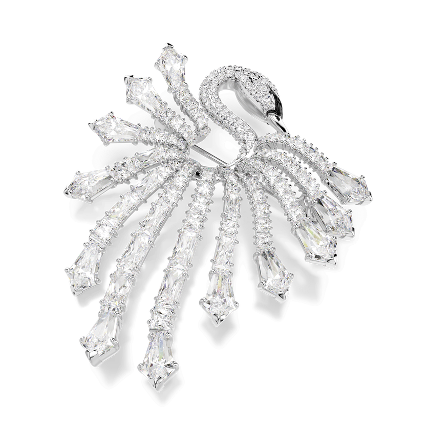 swarovski بروش vienna، قطع متنوع، شكل بجعة، لون أبيض، طلاء روديوم