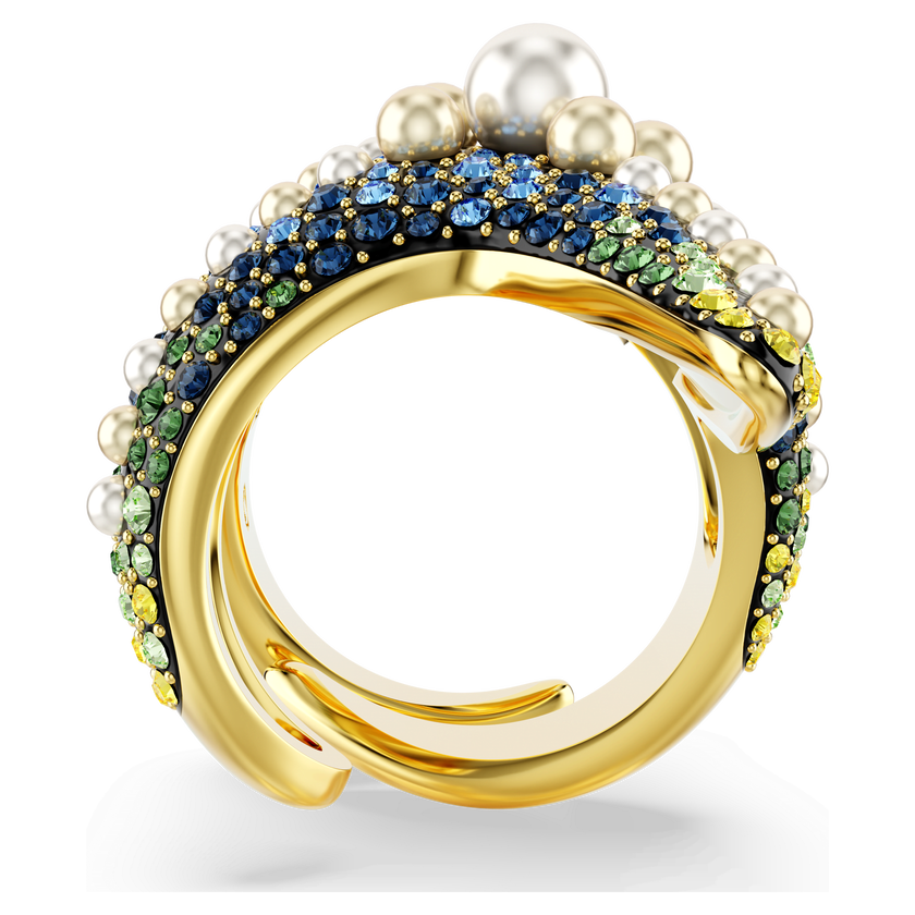 swarovski خاتم كوكتيل idyllia، لآلئ كريستال، شكل نجمة بحر، ألوان متعددة، طلاء بلون ذهبي