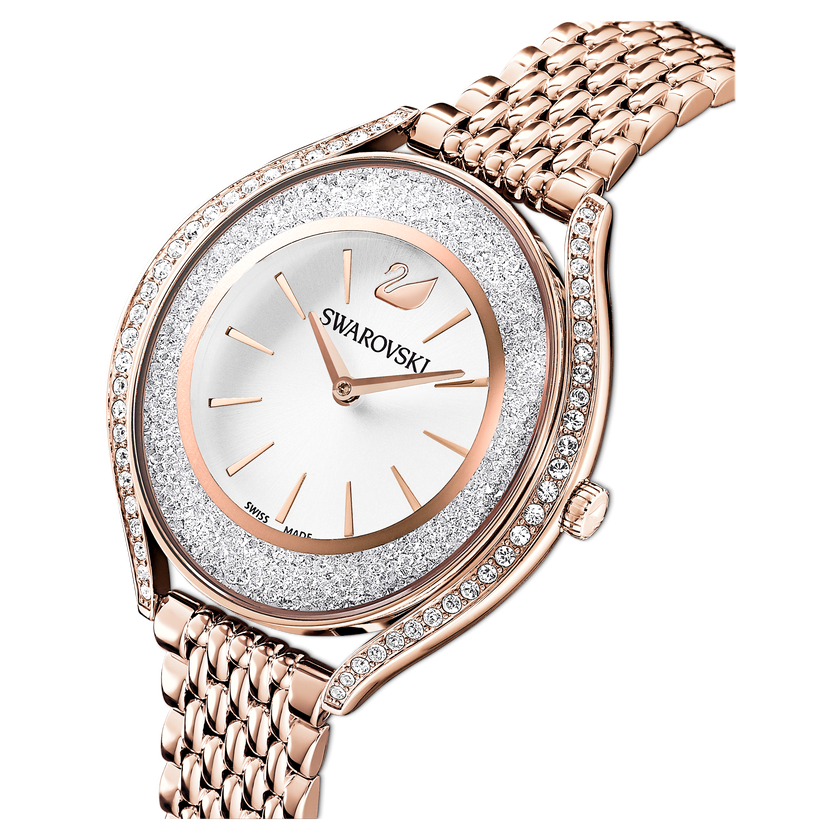 swarovski ساعة crystalline aura، صناعة سويسرية، سوار معدني، لون ذهب ورجي، لمسة نهائية بلون ذهبي وردي