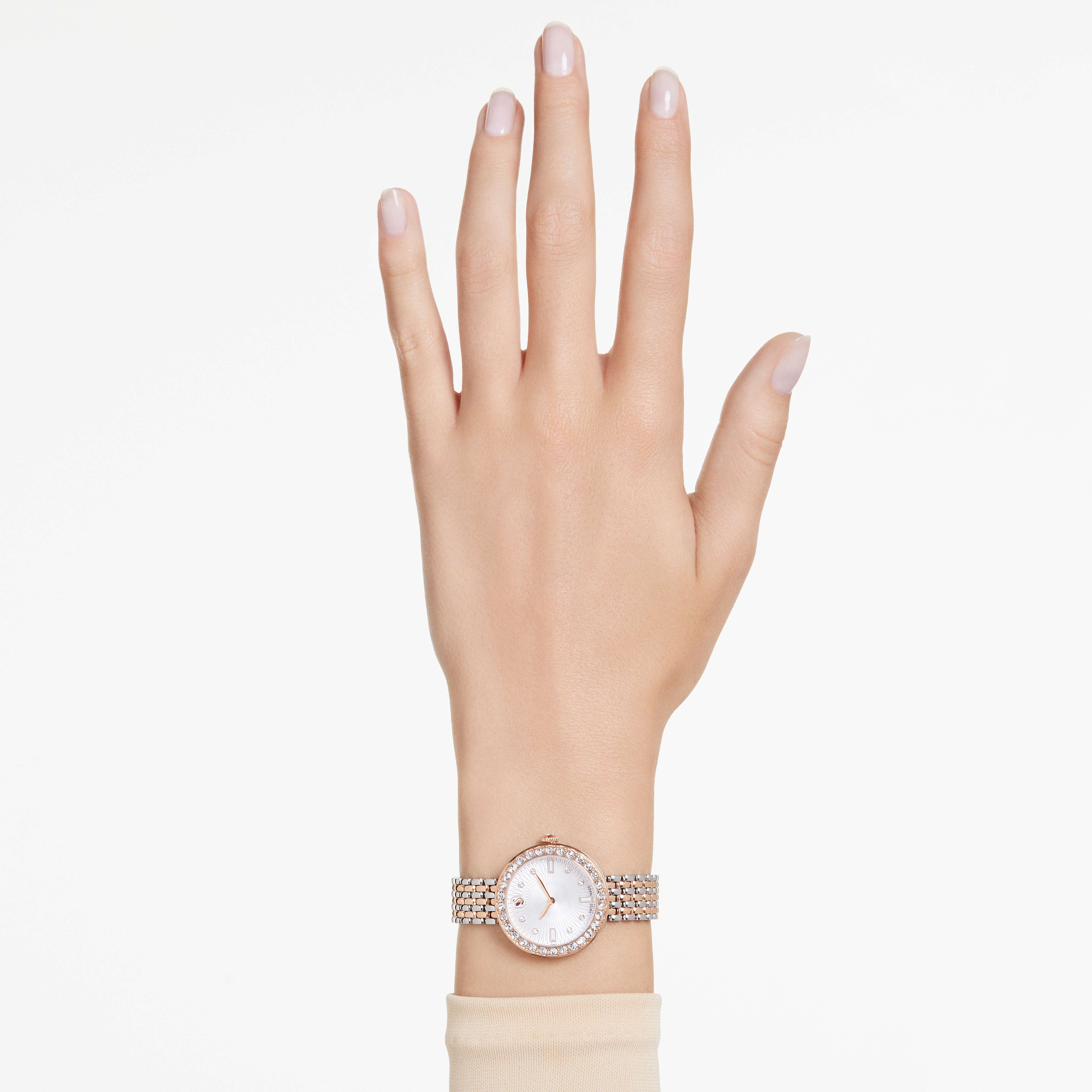 swarovski ساعة certa، صناعة سويسرية، سوار معدني، لون ذهبي وردي، لمسة نهائية بمعادن مختلطة