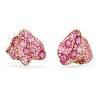 swarovski أقراط florere دبوسية، تصميم غير متماثل، على شكل زهرة، لون وردي، طلاء بلون ذهبي