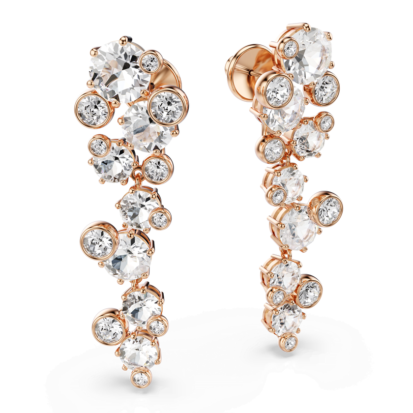 swarovski أقراط constella، قطع مُستدير، لون أبيض، لمسة نهائية من الذهب الوردي عيار 18 قيراط
