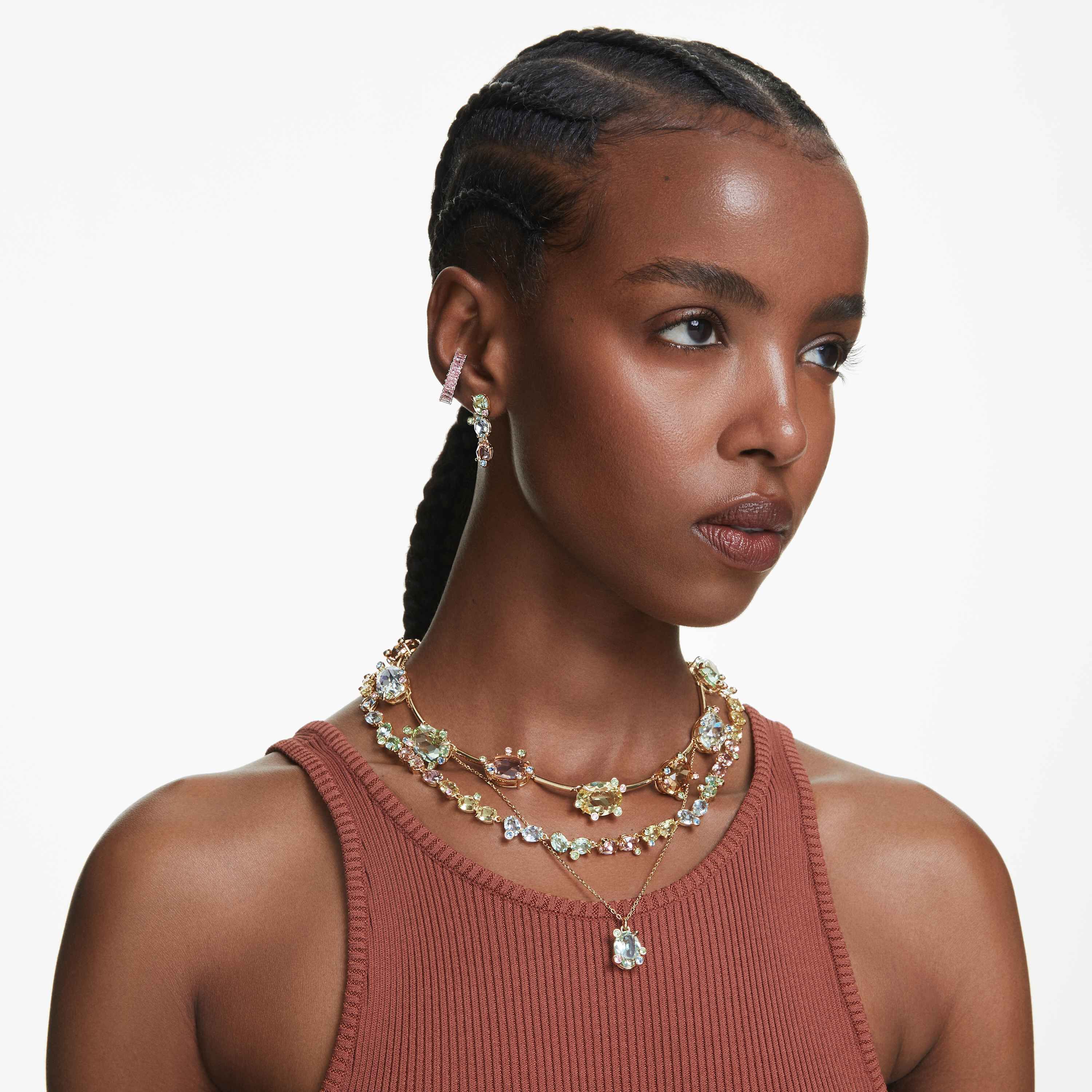 swarovski حِلى للأذن matrix، قطع باغيت، لون وردي، طلاء روديوم