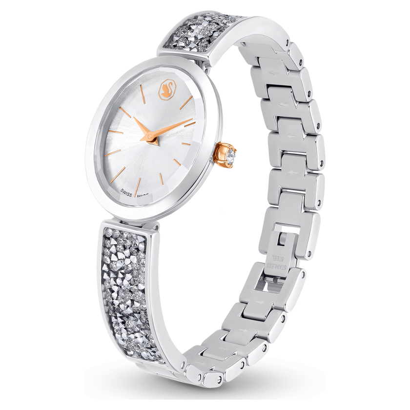 swarovski ساعة crystal rock oval، صناعة سويسرية، سوار معدني، لون أبيض، ستانلس ستيل