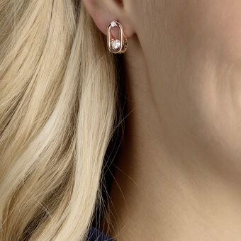 swarovski أقراط دبوسية una، قطع مُستدير، شكل بيضاوي، لون أبيض، لمسة نهائية من الذهب الوردي عيار 18 قيراط