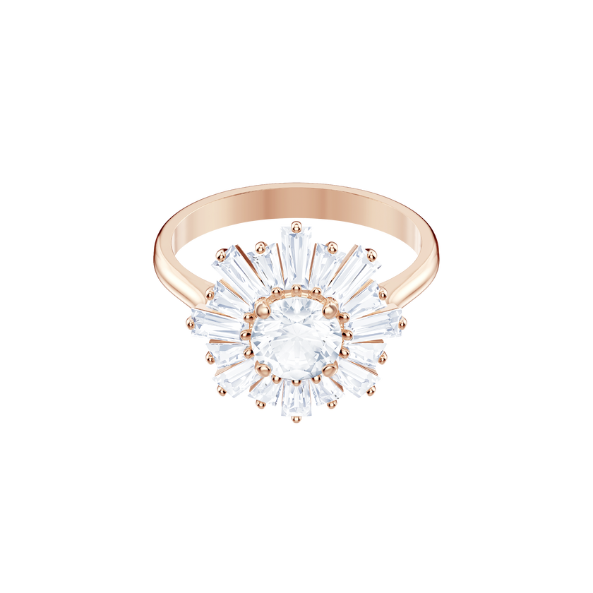 swarovski خاتم sunshine، لون أبيض، طلاء ذهبي وردي