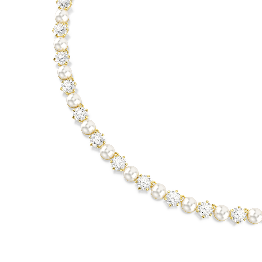 swarovski عقد matrix tennis، لآلئ كريستال، قطع مستدير، لون أبيض، طلاء باللون الذهبي