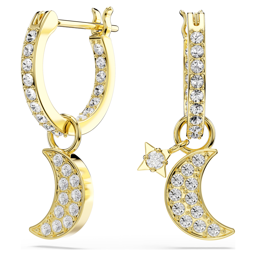 swarovski أقراط متدلية symbolica، قطع مُستدير، قمر، لون أبيض، لمسة نهائية من الذهب عيار 18 قيراط