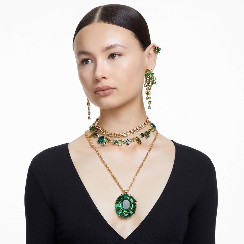 swarovski أقراط gema متدلية، قطع متنوع، لون أخضر، طلاء بلون ذهبي