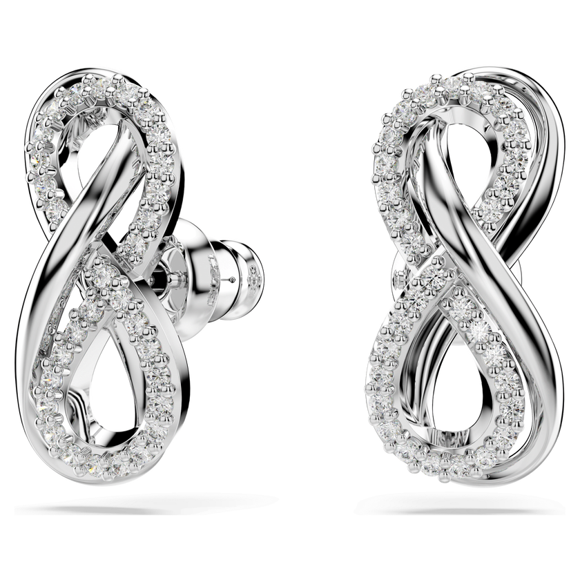 swarovski أقراط دبوسية hyperbola، شكل إنفينيتي، لون أبيض، طلاء روديوم