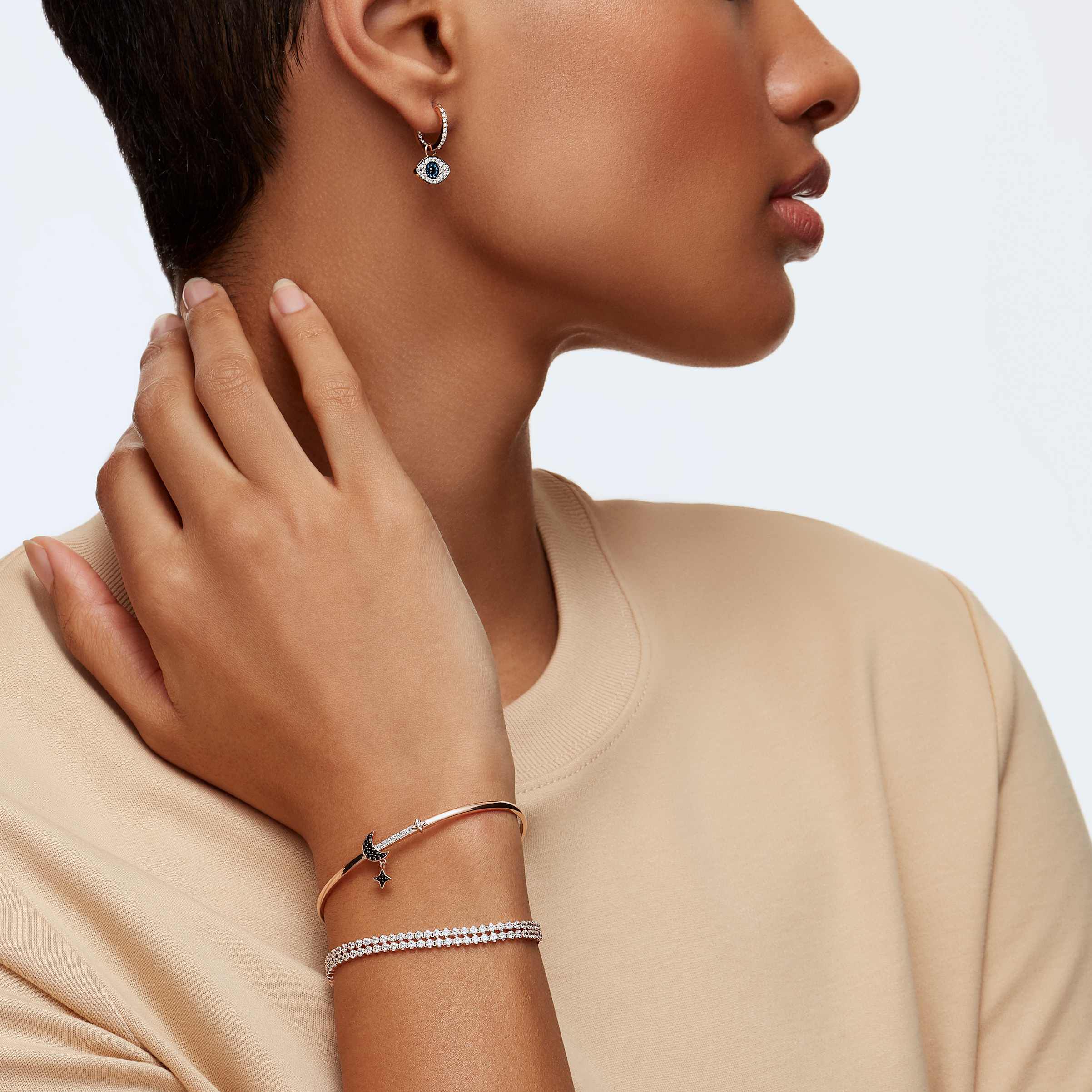 swarovski أقراط حلقية symbolica، على شكل عين، لون أزرق،  طلاء ذهبي وردي