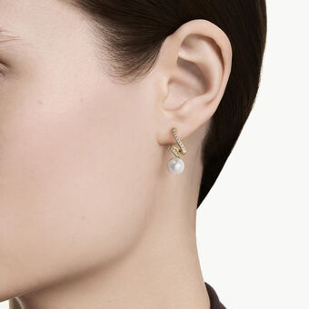 swarovski أقراط gabriella، لؤلؤ كريستالي، قطع مُستدير، لون أبيض، لمسة نهائية من الذهب عيار 18 قيراط