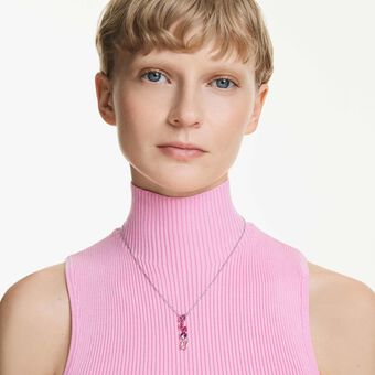 swarovski gema pendant  mixed cuts  pink  rhodium plated