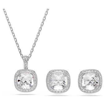 swarovski طقم una angelic، قطع كوشن، لون أبيض، طلاء روديوم