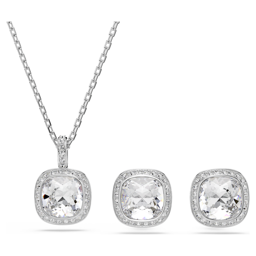 swarovski طقم una angelic، قطع كوشن، لون أبيض، طلاء روديوم