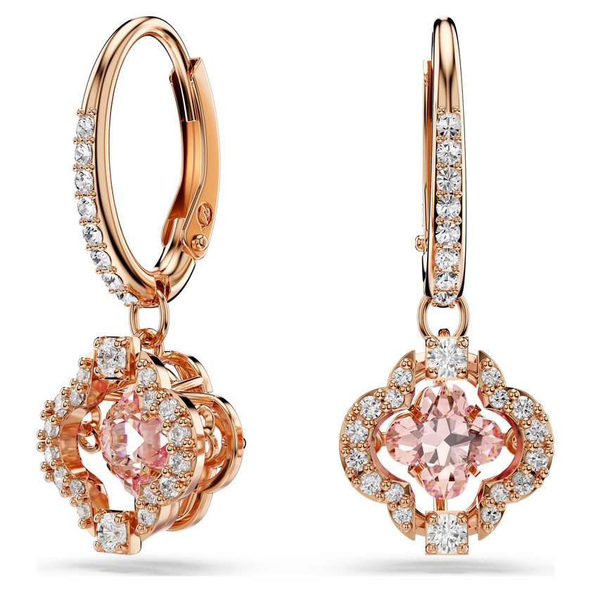 swarovski أقراط متدلية una، على شكل زهرة البرسيم، لون وردي، طلاء ذهبي وردي