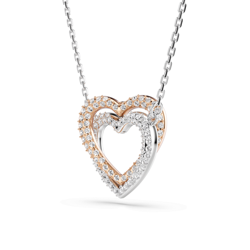 swarovski عقد hyperbola، قطع مُستدير، قلب، لون أبيض، لمسة نهائية من معادن مختلطة