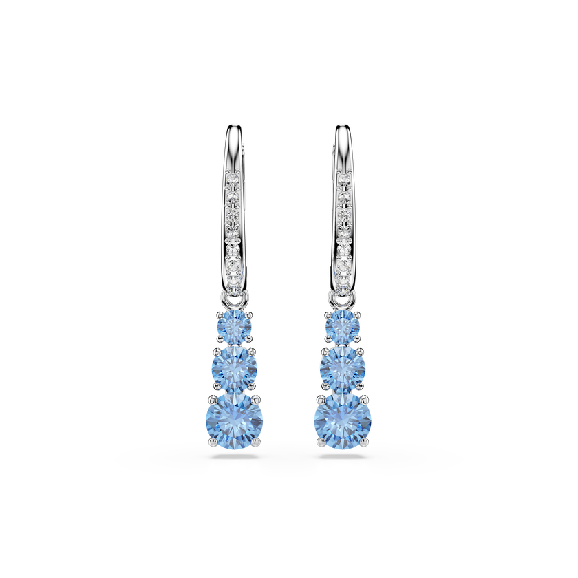 swarovski أقراط حلقية stilla attract، قطع مُستدير، ترصيع بافيه، لون أزرق، طلاء روديوم