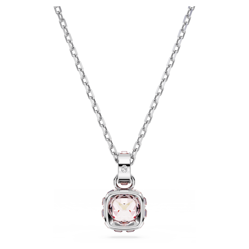 swarovski قلادة birthstone، قطع مربع، يونيو، لون وردي، طلاء روديوم