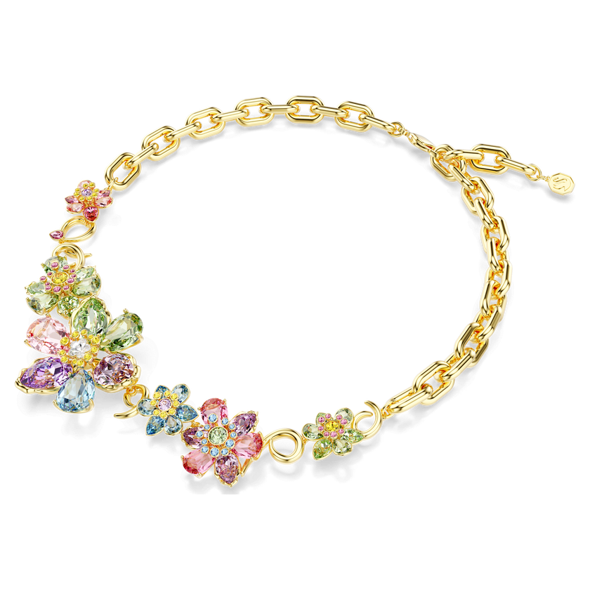 swarovski عقد idyllia، قطع متنوع، شكل زهرة، ألوان متعددة، طلاء باللون الذهبي