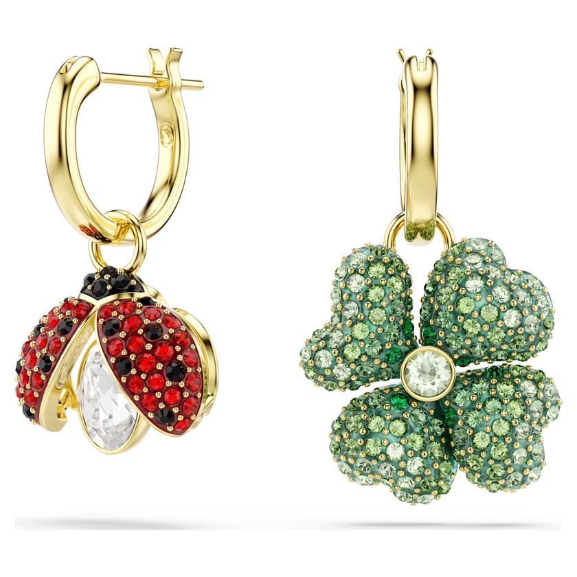swarovski أقراط متدلية idyllia، طقم  3 قطع ، شكل دعسوقة، شكل زهرة برسيم، شكل فراولة، ألوان متعددة، طلاء باللون الذهبي