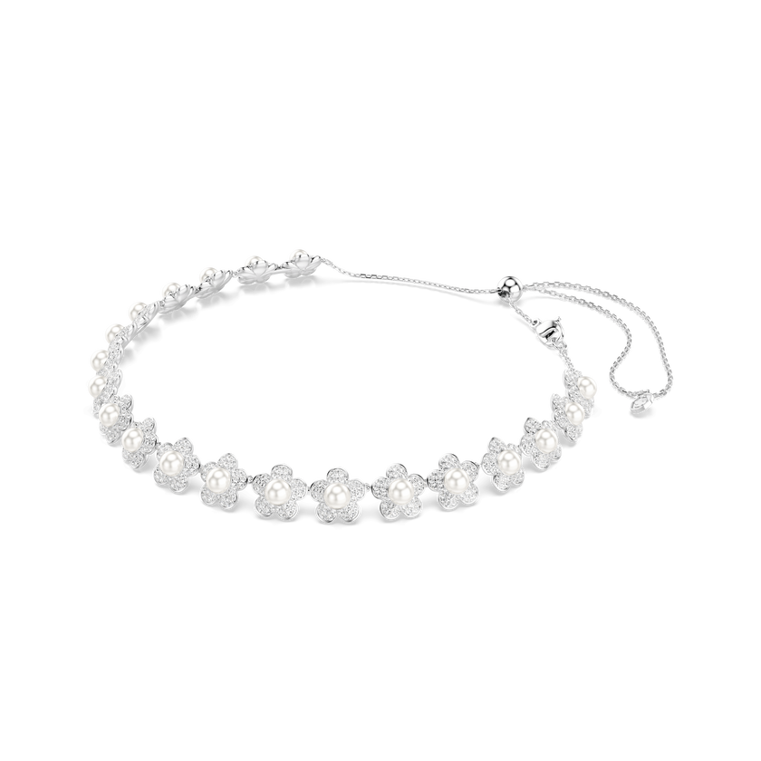 عقد شوكر ariana grande x swarovski، لآلئ كريستال، قطع مستدير، لون أبيض، طلاء روديوم