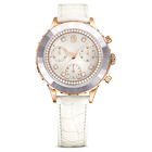 ساعة يد Octea Chrono، صناعة سويسرية، سوار جلد، لون أبيض، لمسة نهائية بلون ذهبي وردي