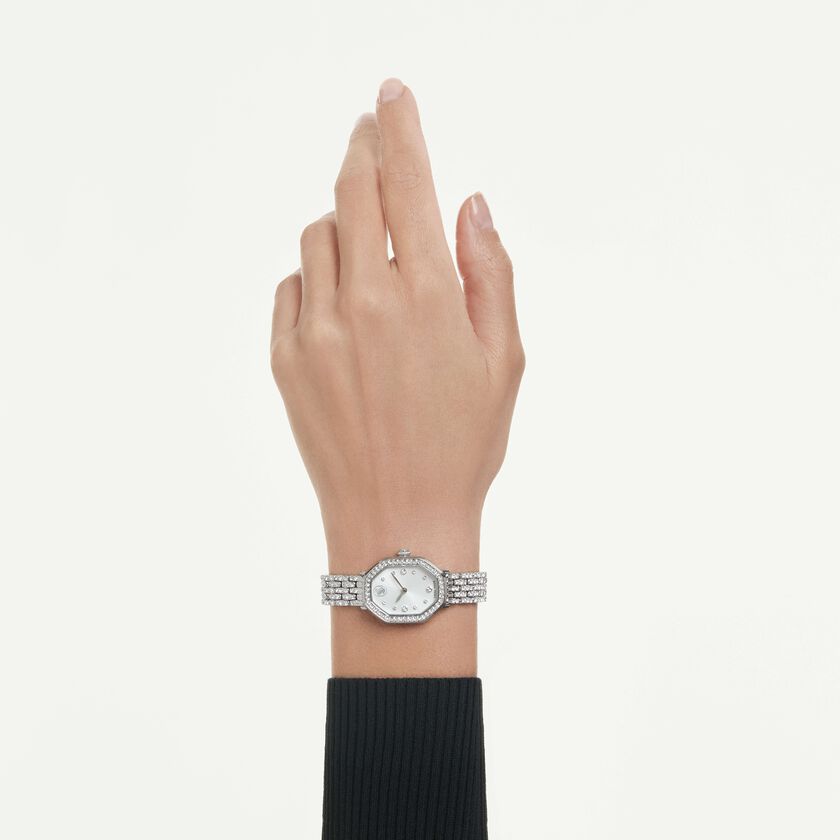 swarovski ساعة مثمنة dextera، سويسرية الصنع، سوار معدني، لون فضي، ستانلس ستيل