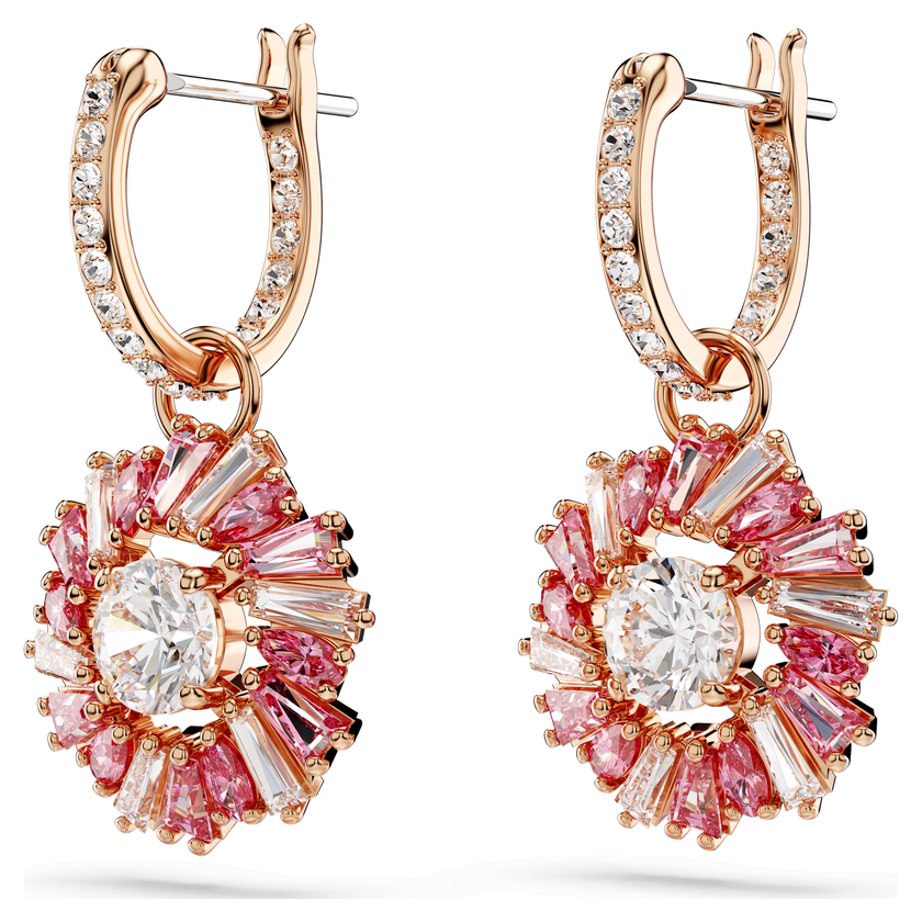 swarovski أقراط متدلية idyllia، قطع متنوع، شكل زهرة، لون وردي، طلاء باللون الذهبي الوردي