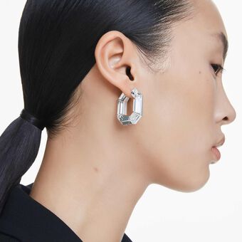 swarovski أقراط حلقية lucent، شكل مثمن، حجم صغير، لون أبيض