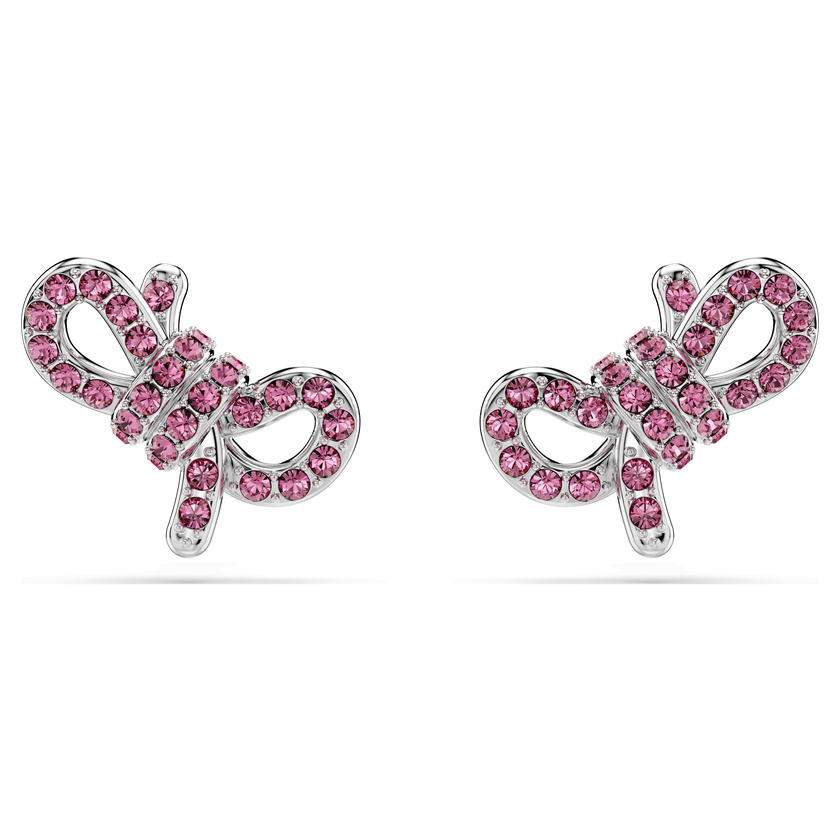 swarovski أقراط دبوسية lifelong bow، على شكل أنشوطة، لون وردي، طلاء روديوم