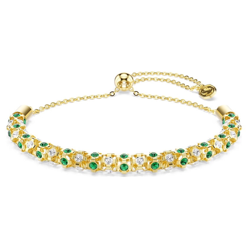 swarovski dextera bracelet  round cut  green  gold tone finish