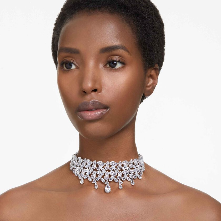 swarovski عقد شوكر mesmera، قطع متنوع، لون أبيض، طلاء روديوم