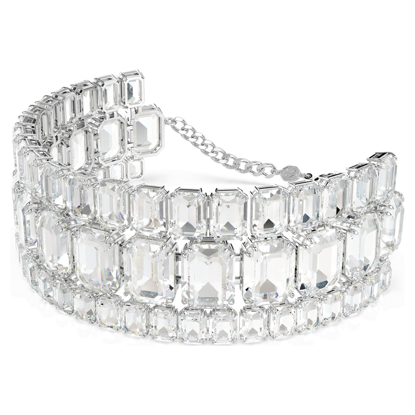 swarovski عقد شوكر millenia، قطع مثمن، لون أبيض، طلاء روديوم