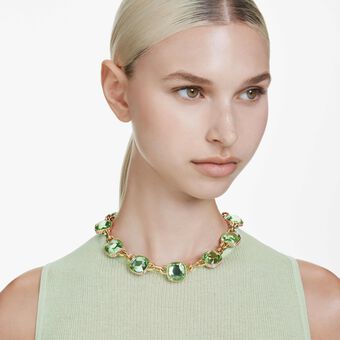 swarovski عقد choma tennis، قطع على شكل وسادة، لون أزرق، طلاء باللون الذهبي