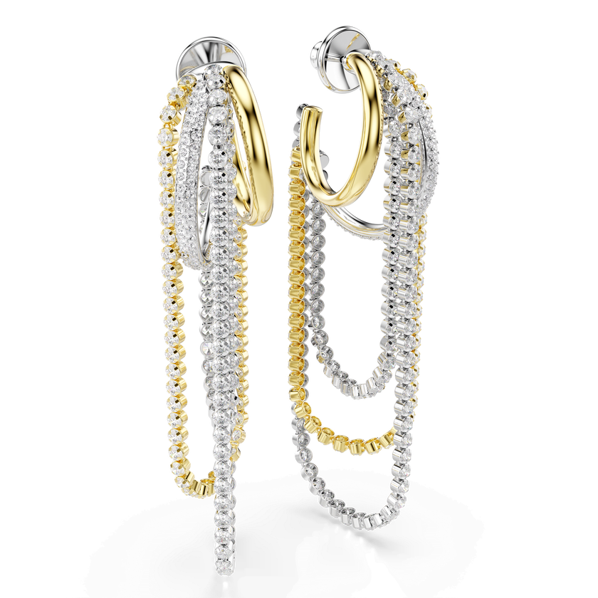 swarovski أقراط hyperbola، طبقات، قطع مستدير، لون أبيض، لمسة نهائية من معادن مختلطة