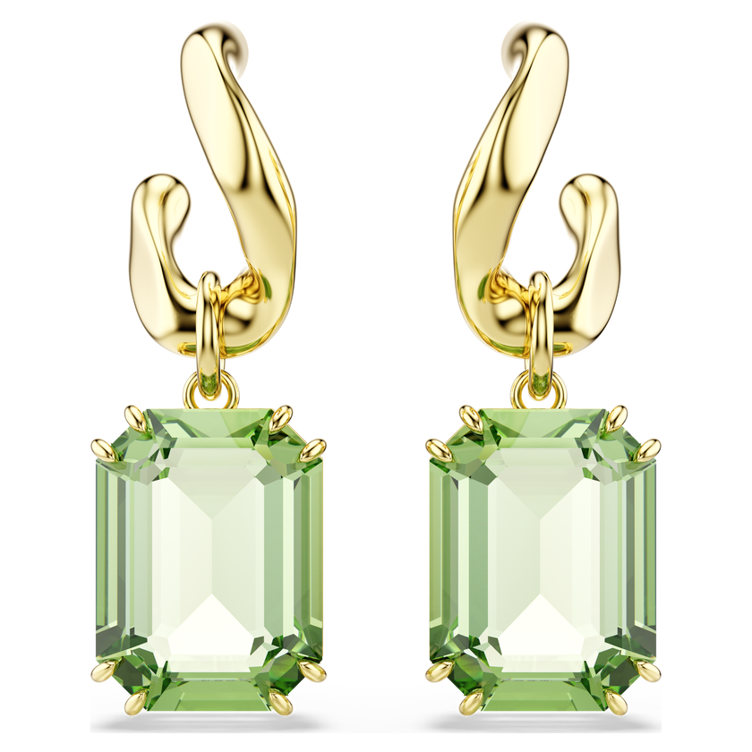 swarovski أقراط متدلية millenia، قطع مُثَمَّن، لون أخضر، لمسة نهائية من الذهب عيار 18 قيراط