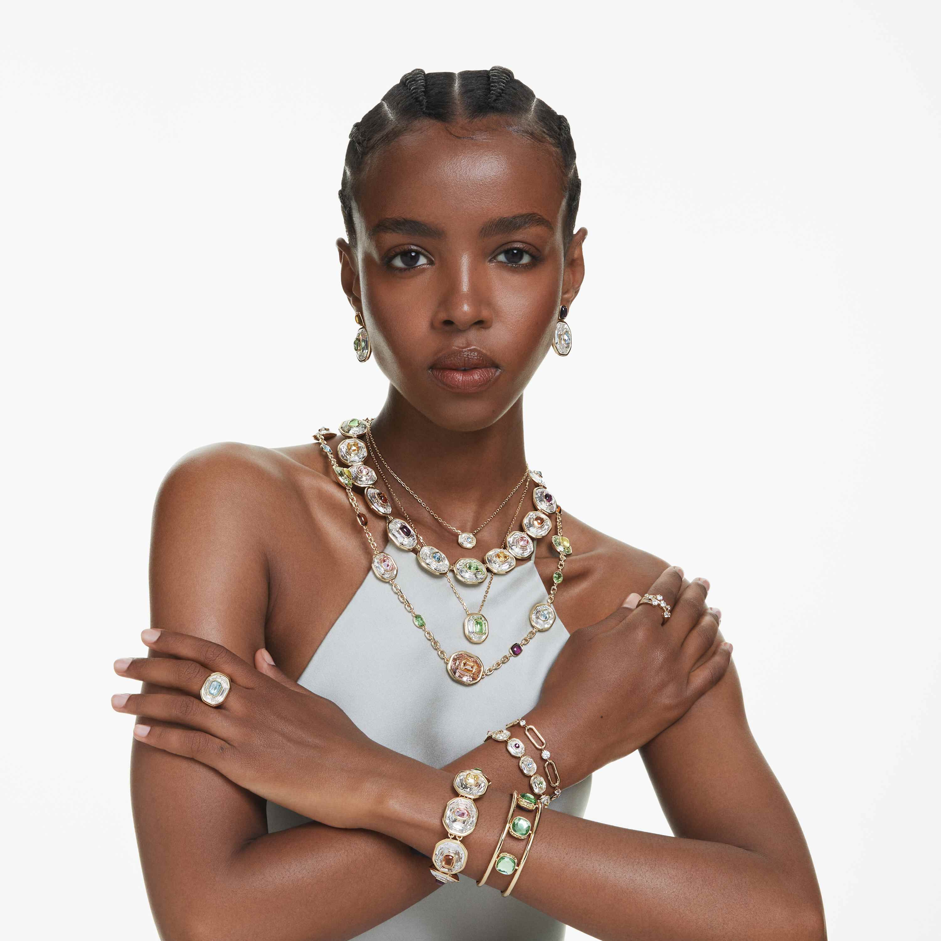 swarovski قلادة chroma، قطع مُثَمَّن، لون أخضر، طلاء باللون الذهبي