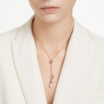 swarovski قلادة originally على شكل حرف y، لؤلؤ كريستال، لون أبيض، لمسة نهائية من الذهب الوردي عيار 18 قيراط