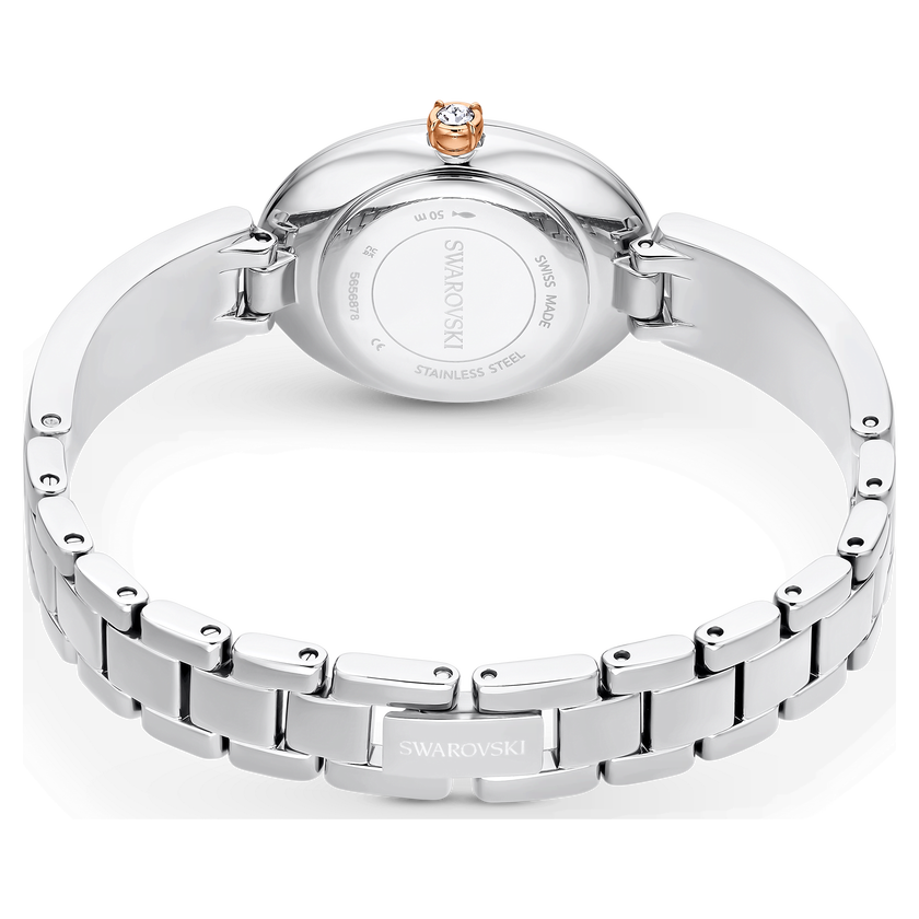 swarovski ساعة crystal rock oval، صناعة سويسرية، سوار معدني، لون أبيض، ستانلس ستيل