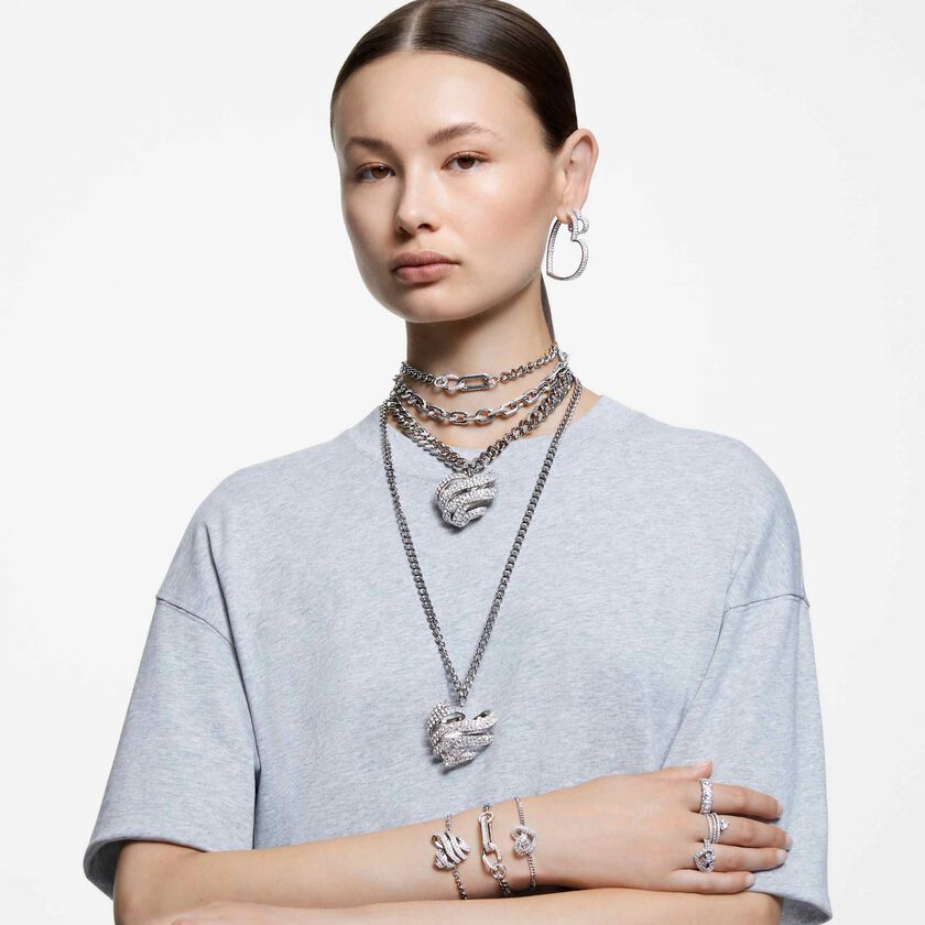 swarovski خاتم matrix، قطع متنوع، شكل قلب، لون أبيض، طلاء روديوم