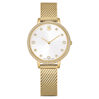 swarovski ساعة clarica، صناعة سويسرية، سوار معدني، لون ذهبي، لمسة نهائية باللون الذهبي