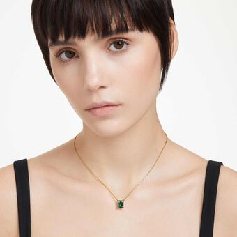 swarovski قلادة stilla، قطع مستطيل، لون أخضر، طلاء بلون ذهبي