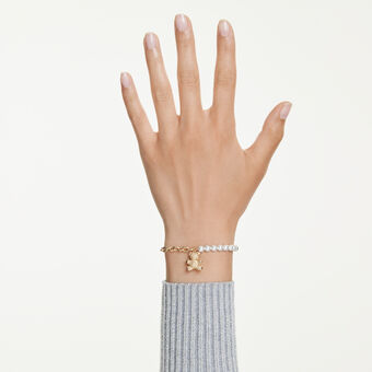 swarovski سوار idyllia، لآلئ كريستال، قطع مستدير، شكل دب، لون ذهبي، طلاء باللون الذهبي