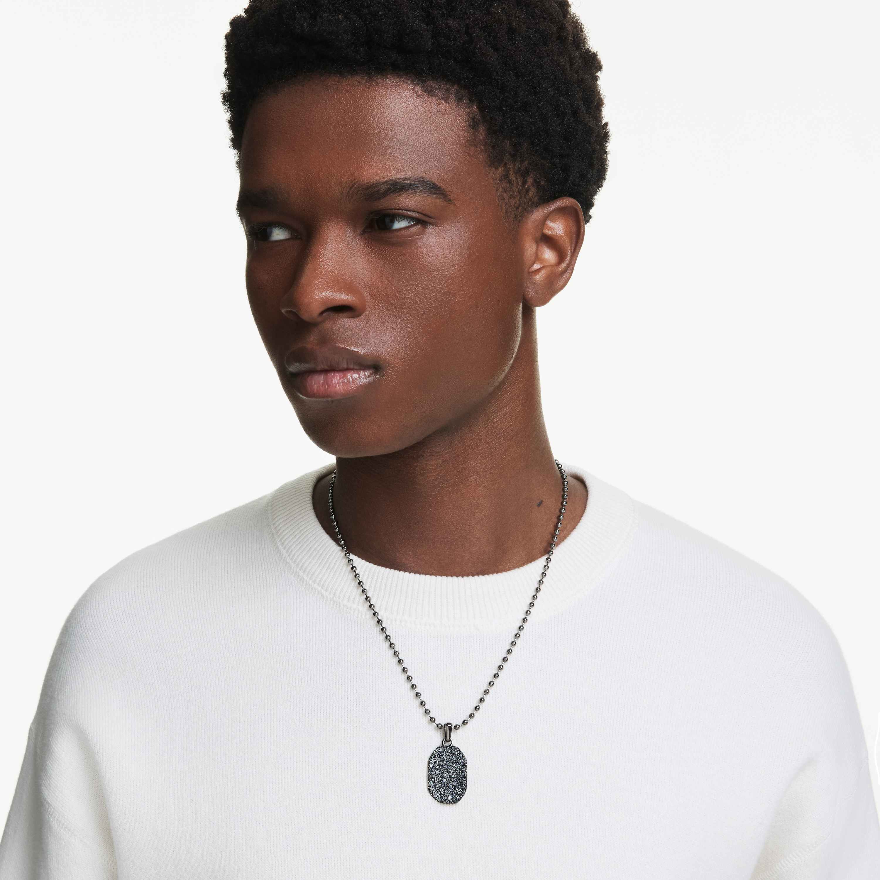 swarovski قلادة dextera octagon، شكل مثمن، قطع مستدير، لون أسود، طلاء روثينيوم