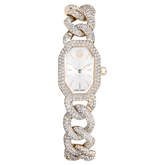swarovski ساعة dextera chain، صناعة سويسرية، سوار كريستال، لون أبيض، لمسة نهائية بلون ذهبي شامبين