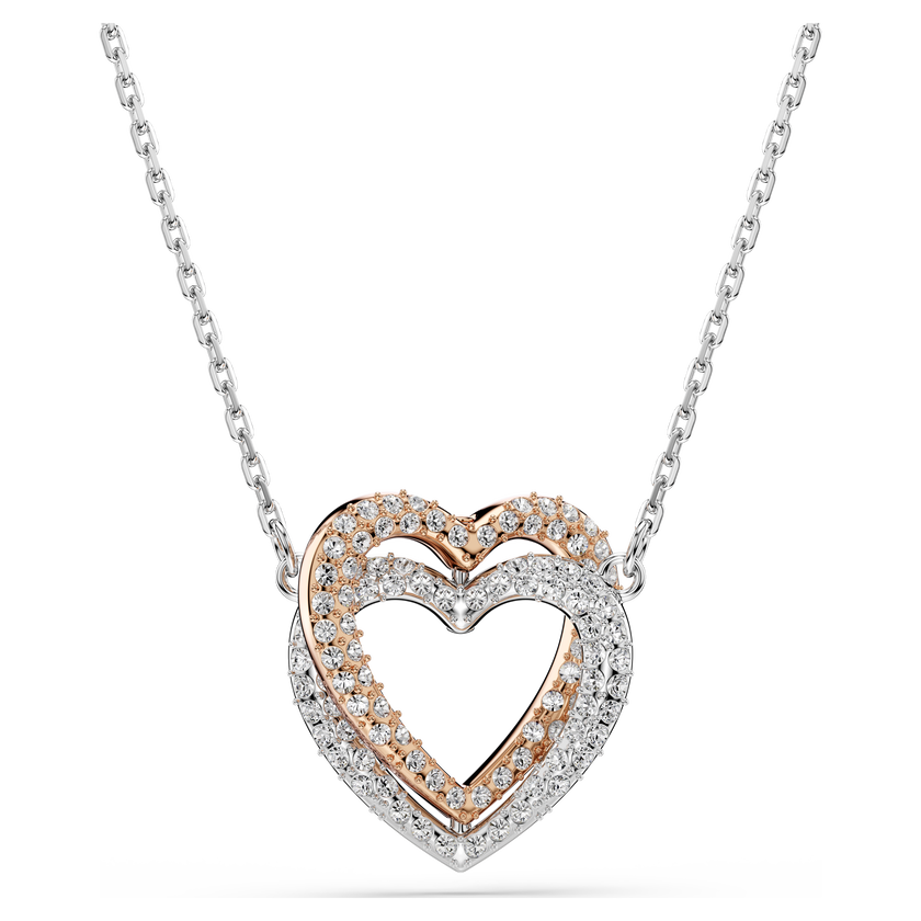 swarovski عقد hyperbola، قطع مُستدير، قلب، لون أبيض، لمسة نهائية من معادن مختلطة