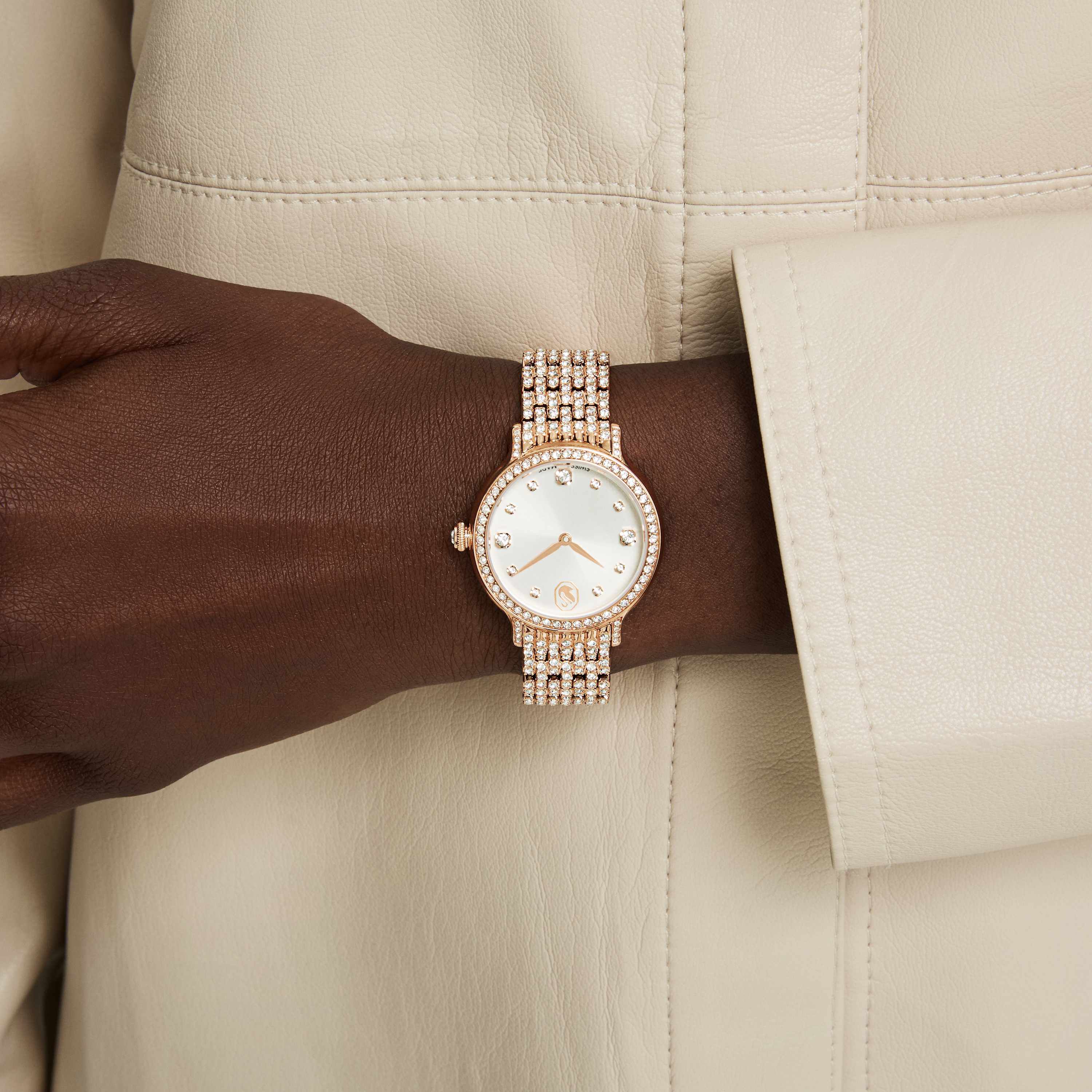 swarovski ساعة imber، صناعة سويسرية، سوار معدني، لون ذهبي وردي، لمسة نهائية باللون الذهبي الوردي