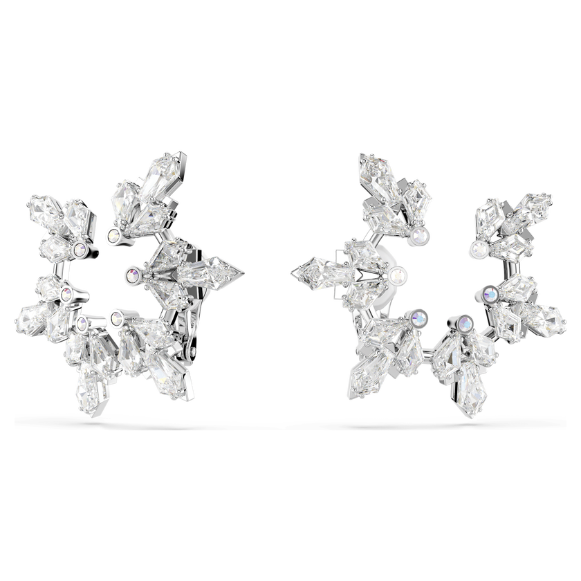 swarovski أقراط بمشبك idyllia، قطع متنوع، شكل ندفة ثلج، لون أبيض، طلاء روديوم